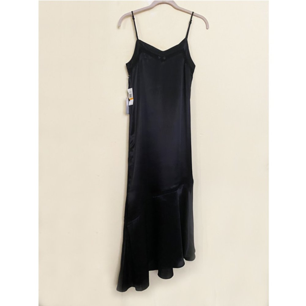NWT WOMENS ASYMMETRIC, SOFT,  SLIP BLACK DRESS S - Picture 4 of 7
